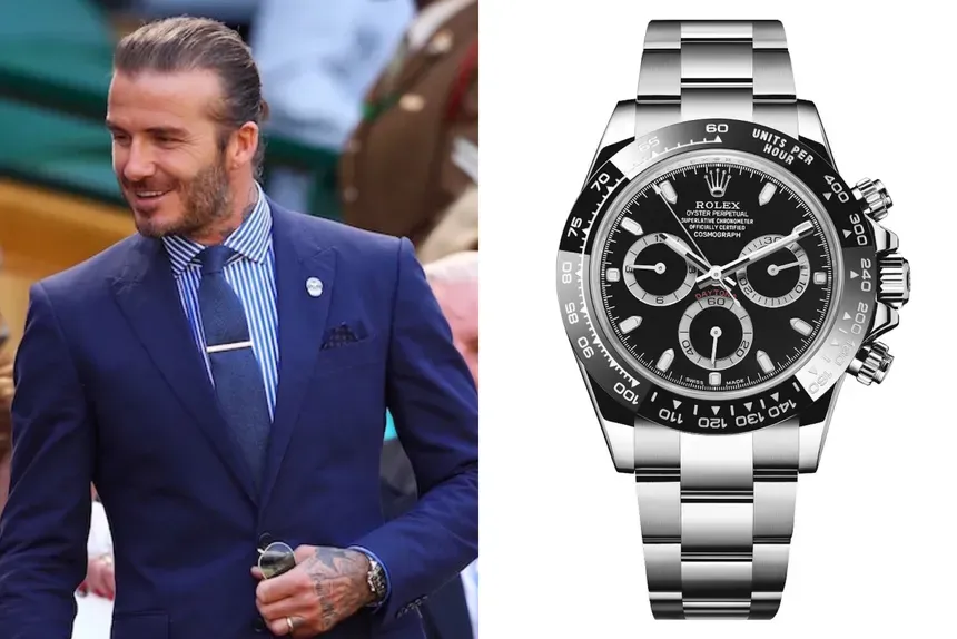 David Beckham wearing Rolex Daytona Reverse Panda chronograph