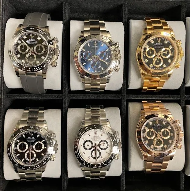 Variety of Rolex Daytona super clones showing different dial options