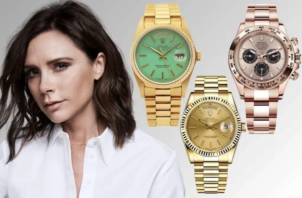 Victoria Beckham wearing Rolex Datejust — understated luxury and power dressing