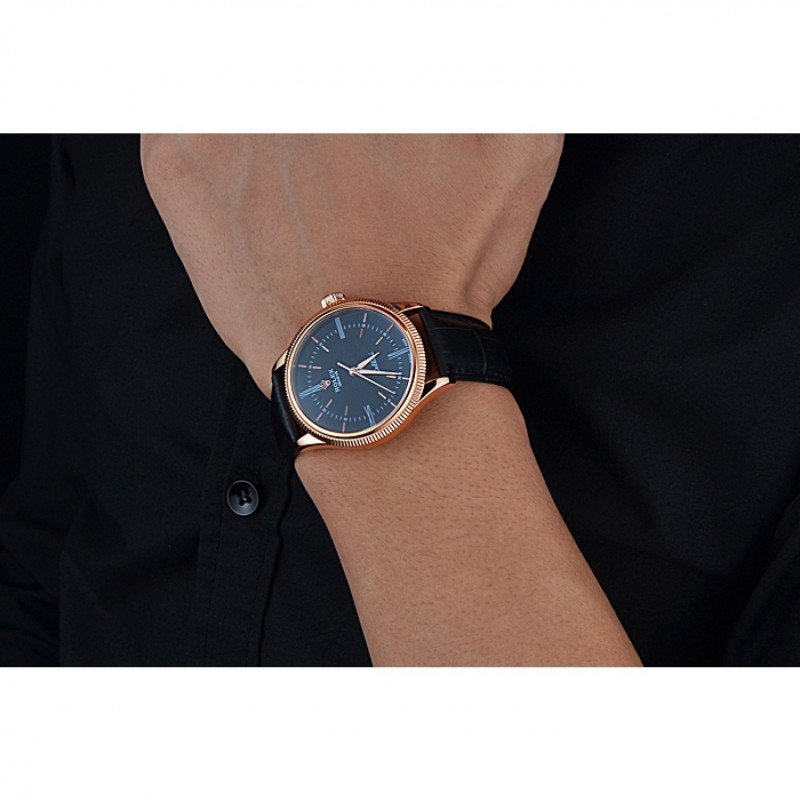 Rolex Cellini 622656 replica black dial — angled view