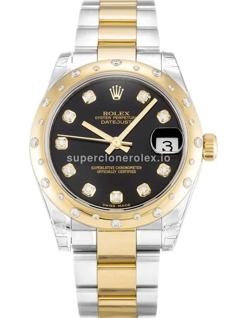 Rolex Datejust 178343 replica black dial — front view