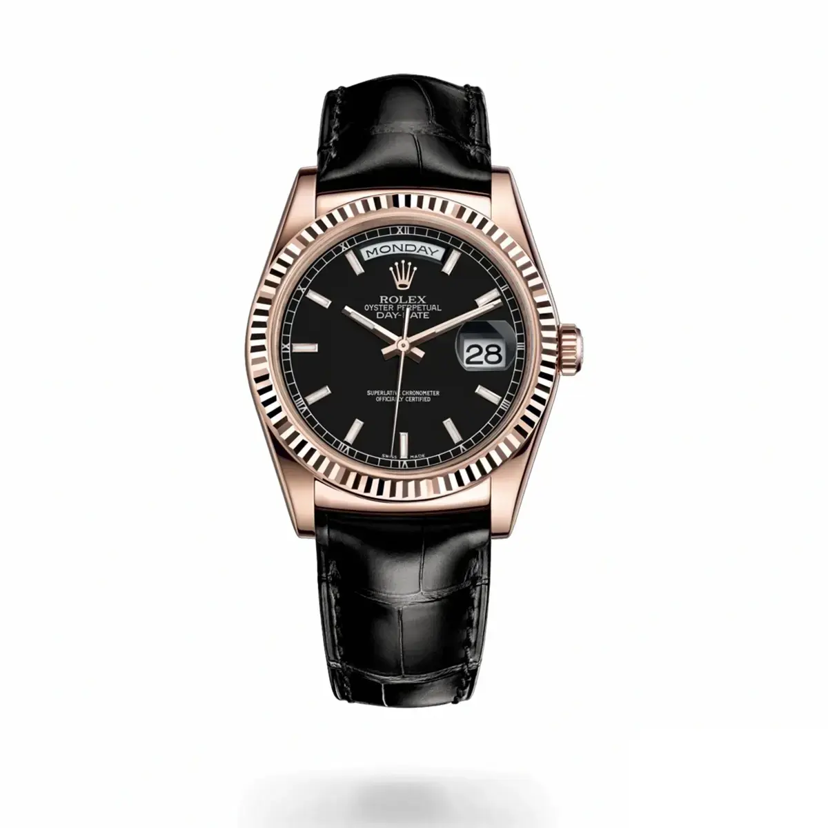 Rolex Day-Date 118135CH replica black dial — front view