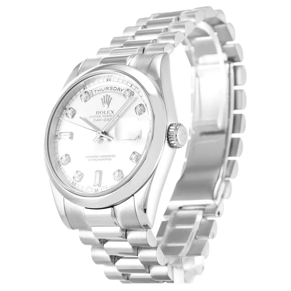 Rolex Day-Date 118209 replica silver dial — caseback detail