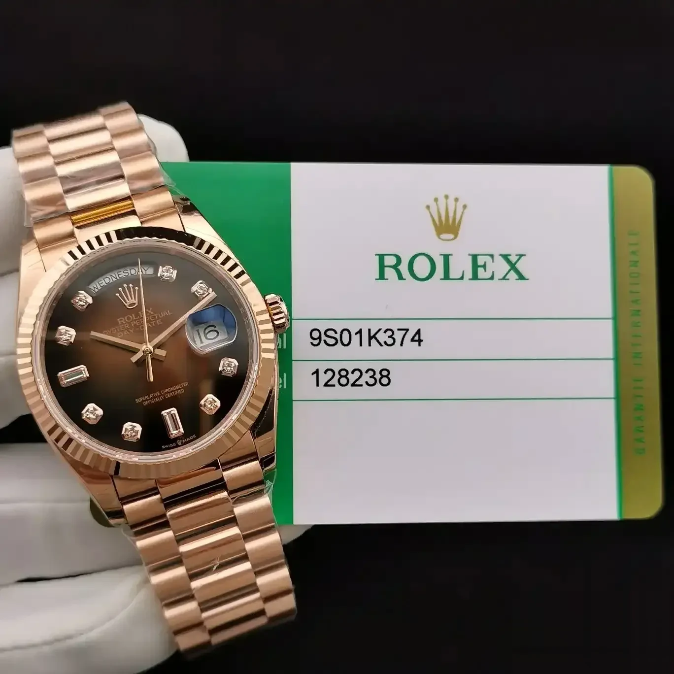 Explorer 128238 rolex replica black dial — angled view