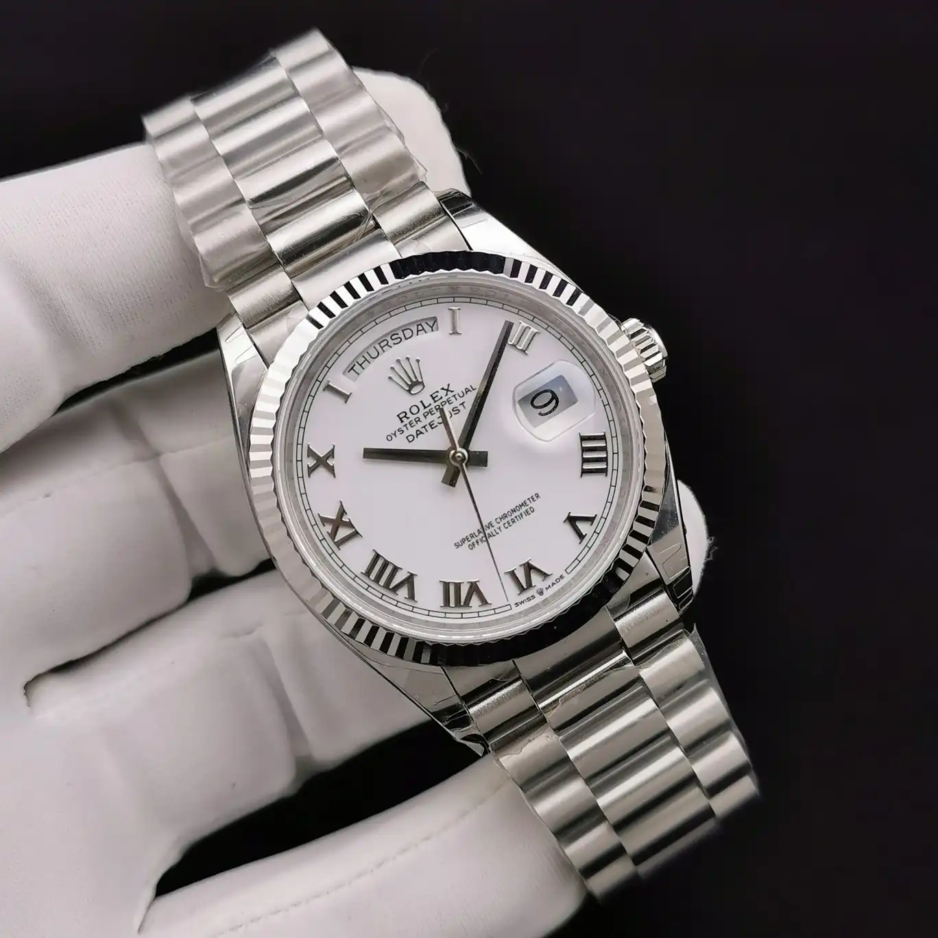 Rolex Day-Date 41985 miyota replica 36mm — dial close-up