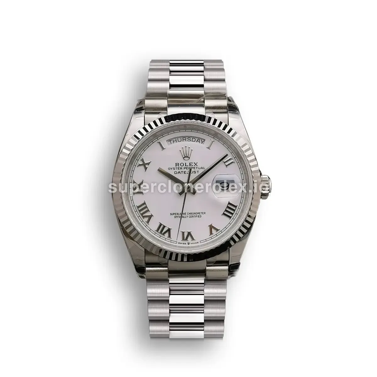 Day-Date 41985 rolex copy mother of pearl dial — front view
