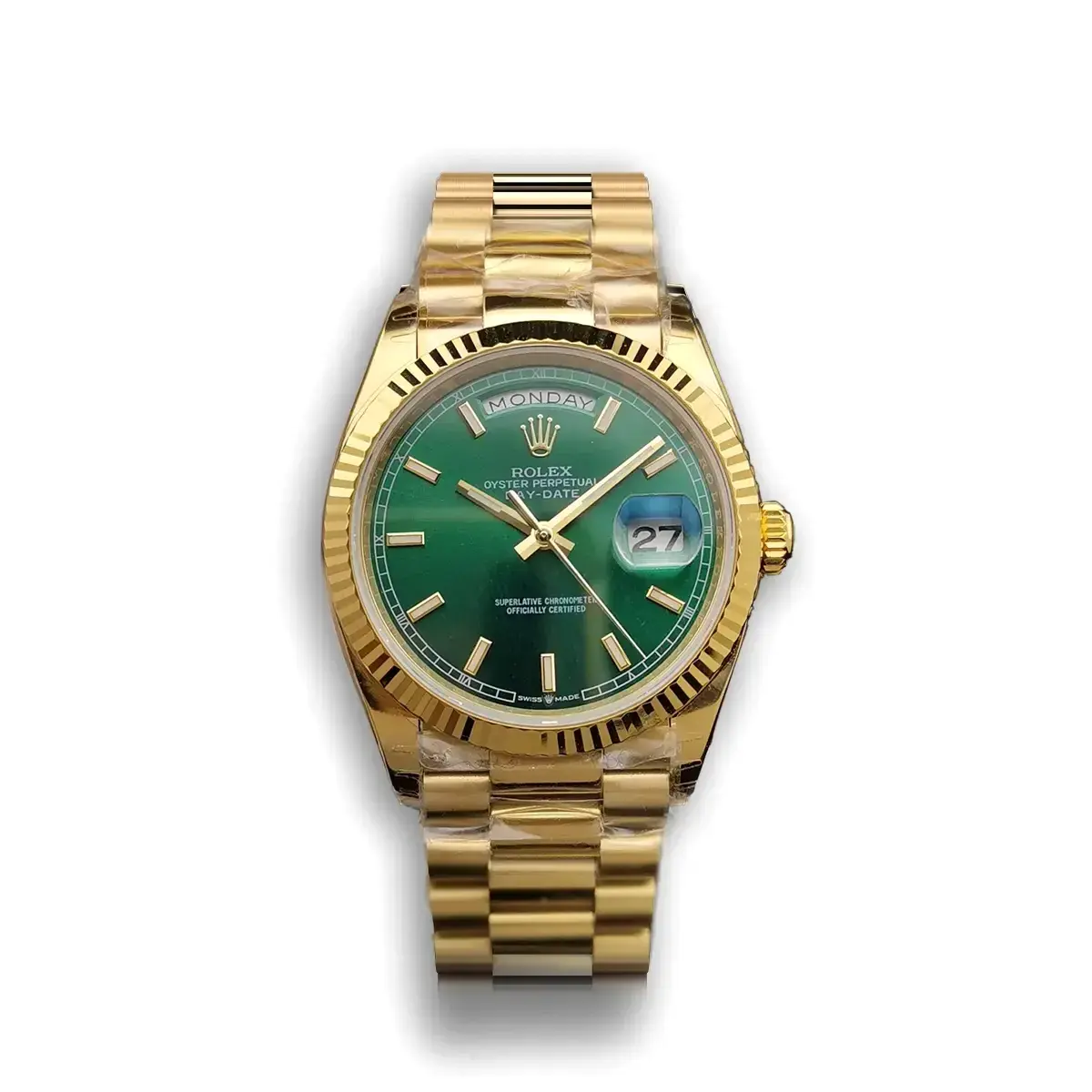 Rolex Day-Date 128238 replica black dial — front view