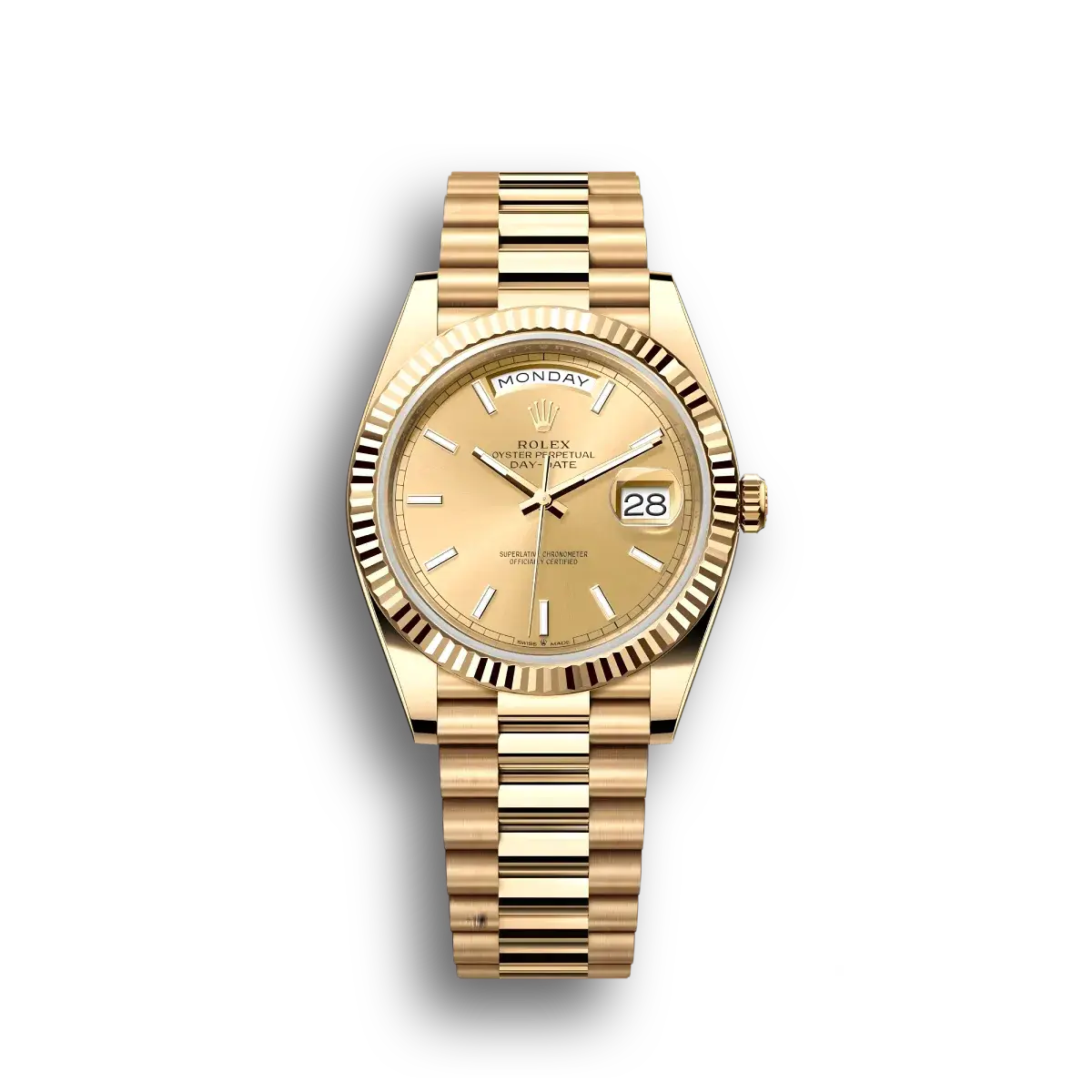 Day-Date 218238 rolex copy gold dial — front view