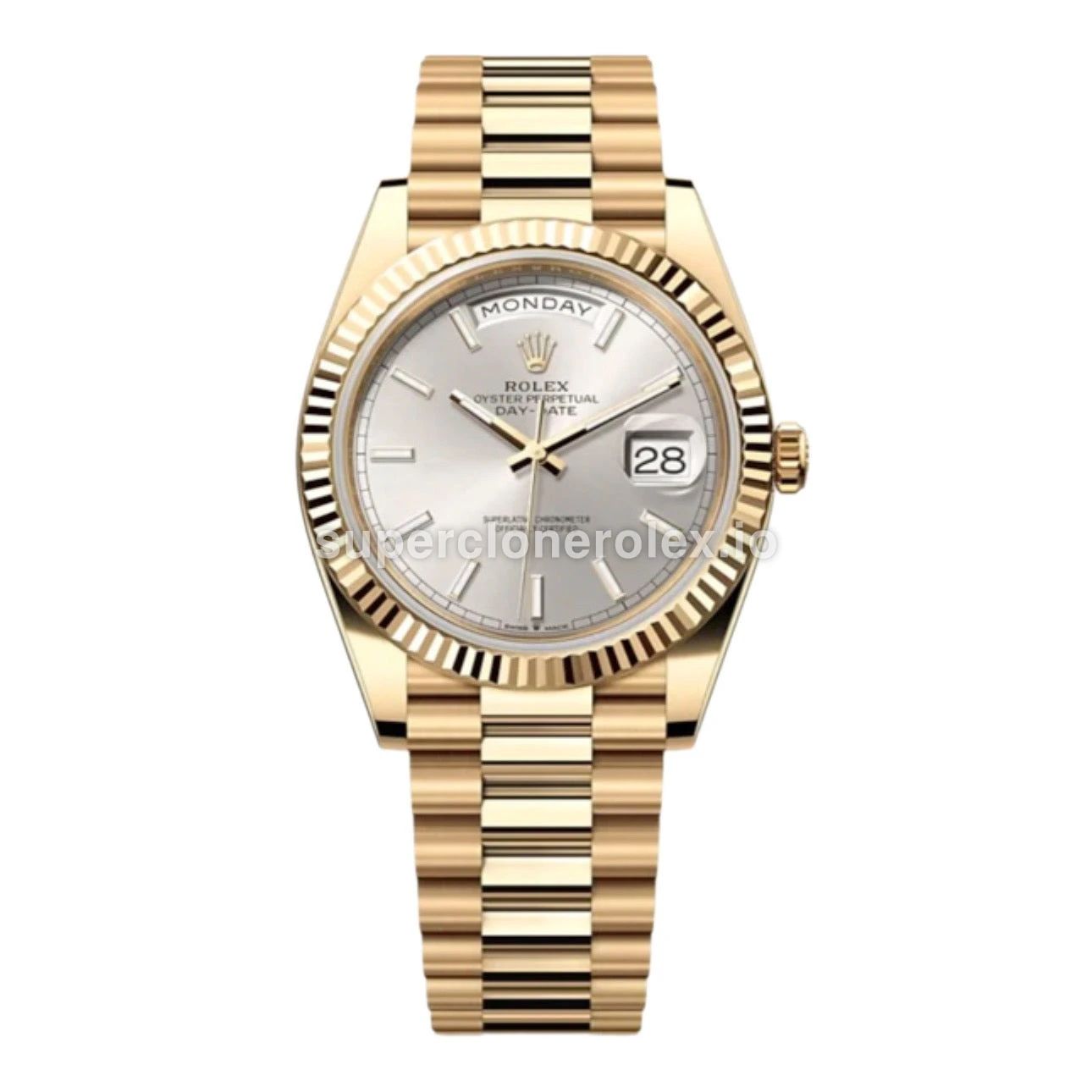 Day-Date 228238 rolex replica silver dial — front view