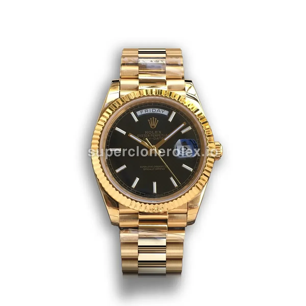 Day-Date 41985 japanese automatic replica black dial — front view