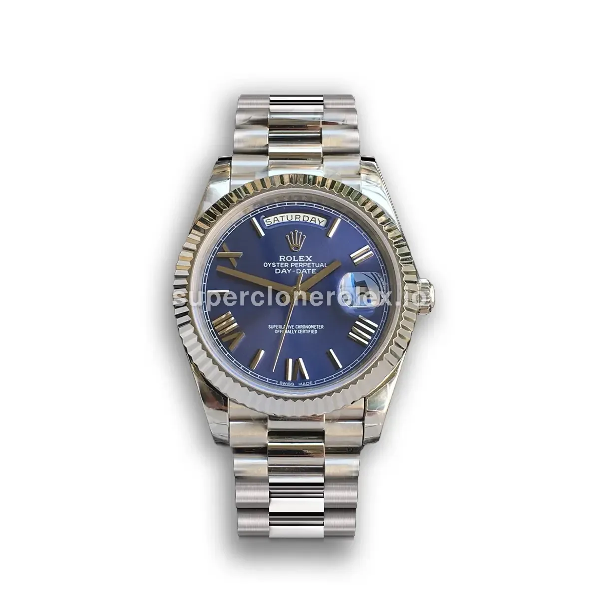 Rolex Day-Date 41985 replica blue dial — front view