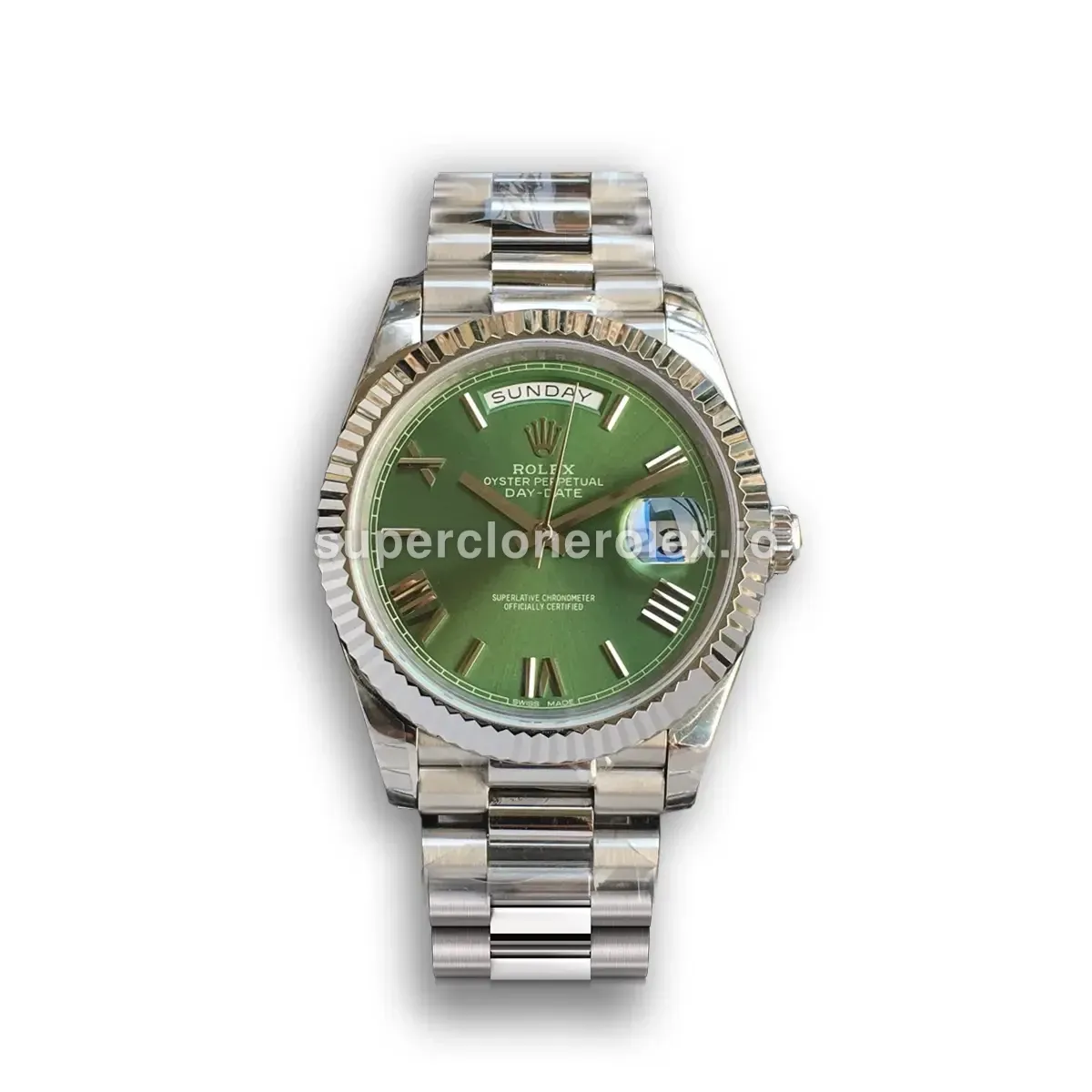 Day-Date 41985 rolex replica green dial — front view