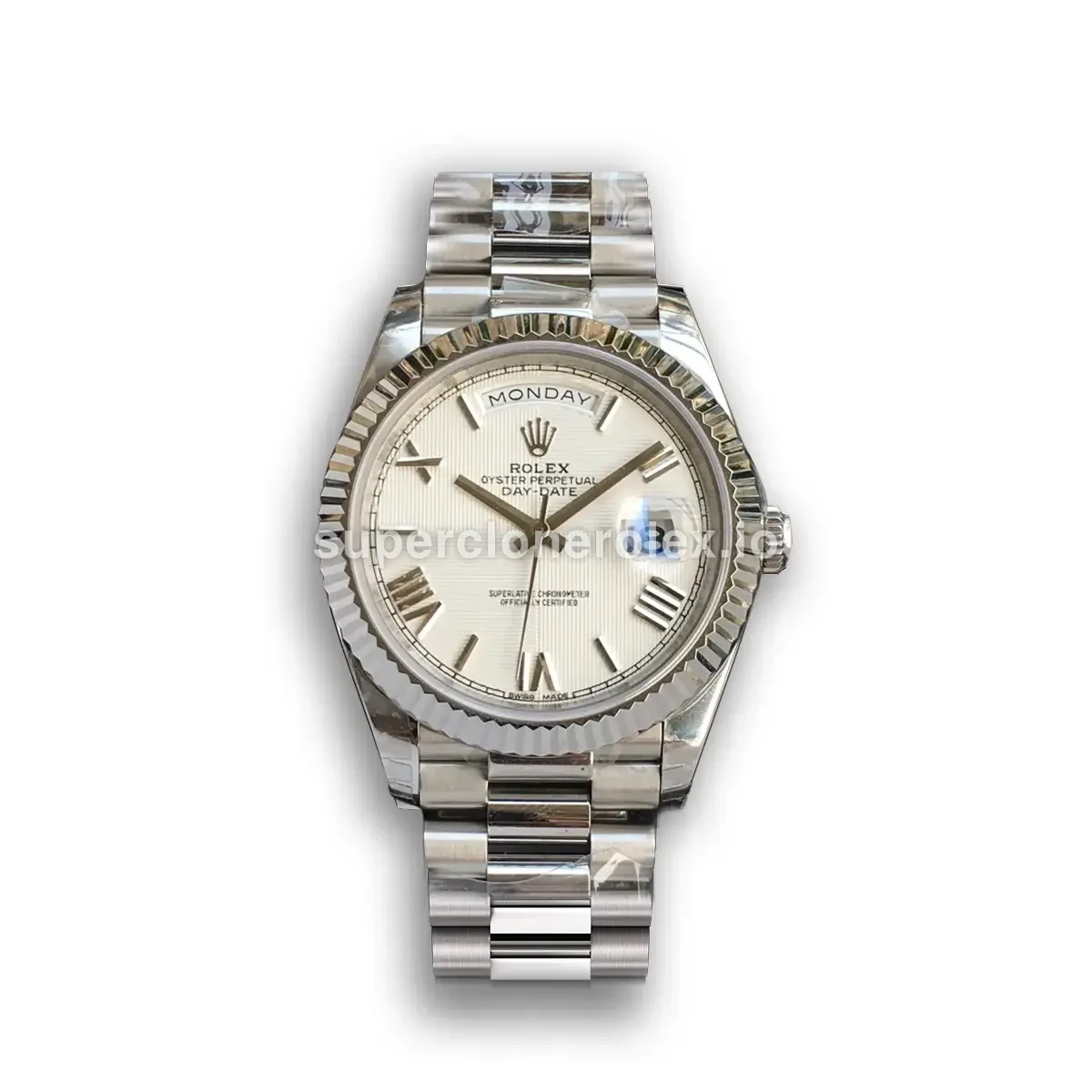 Rolex Day-Date 41985 miyota replica quadrant texture white dial — front view