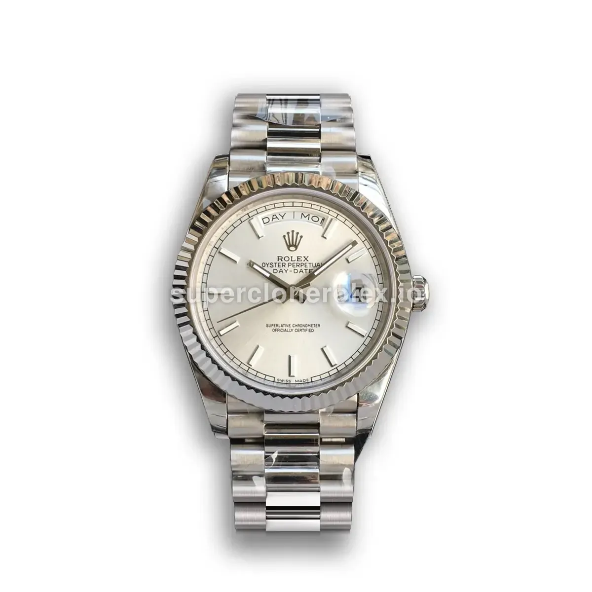 Rolex Day-Date 228238 Silver Dial Fluted Bezel Watch replica watch