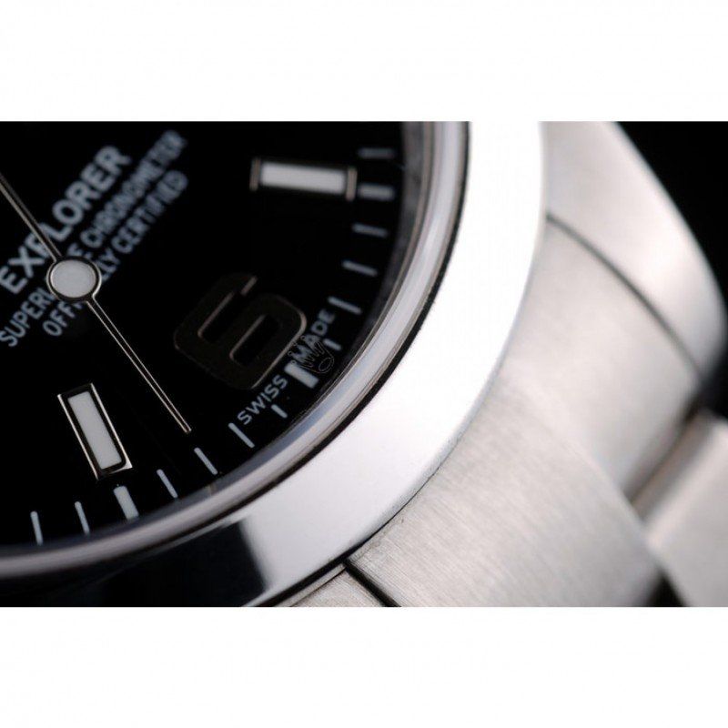 Rolex Explorer 42002 rolex clone black dial — bezel macro