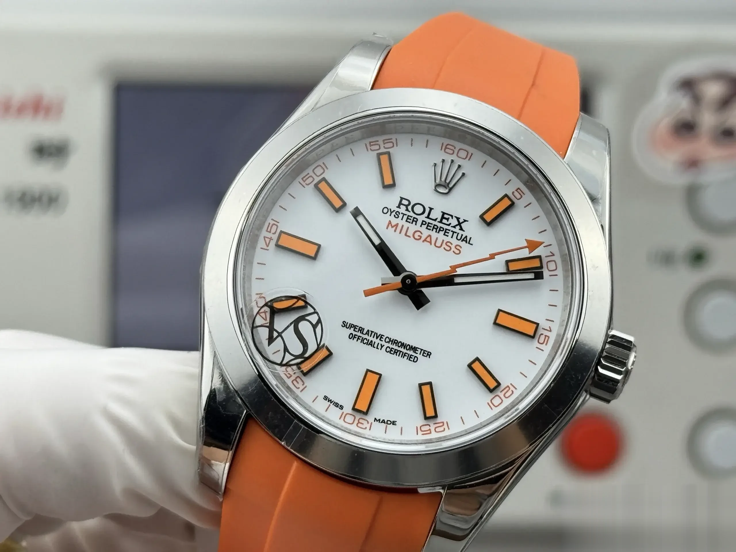 Milgauss 116400 rolex replica 40mm — dial close-up
