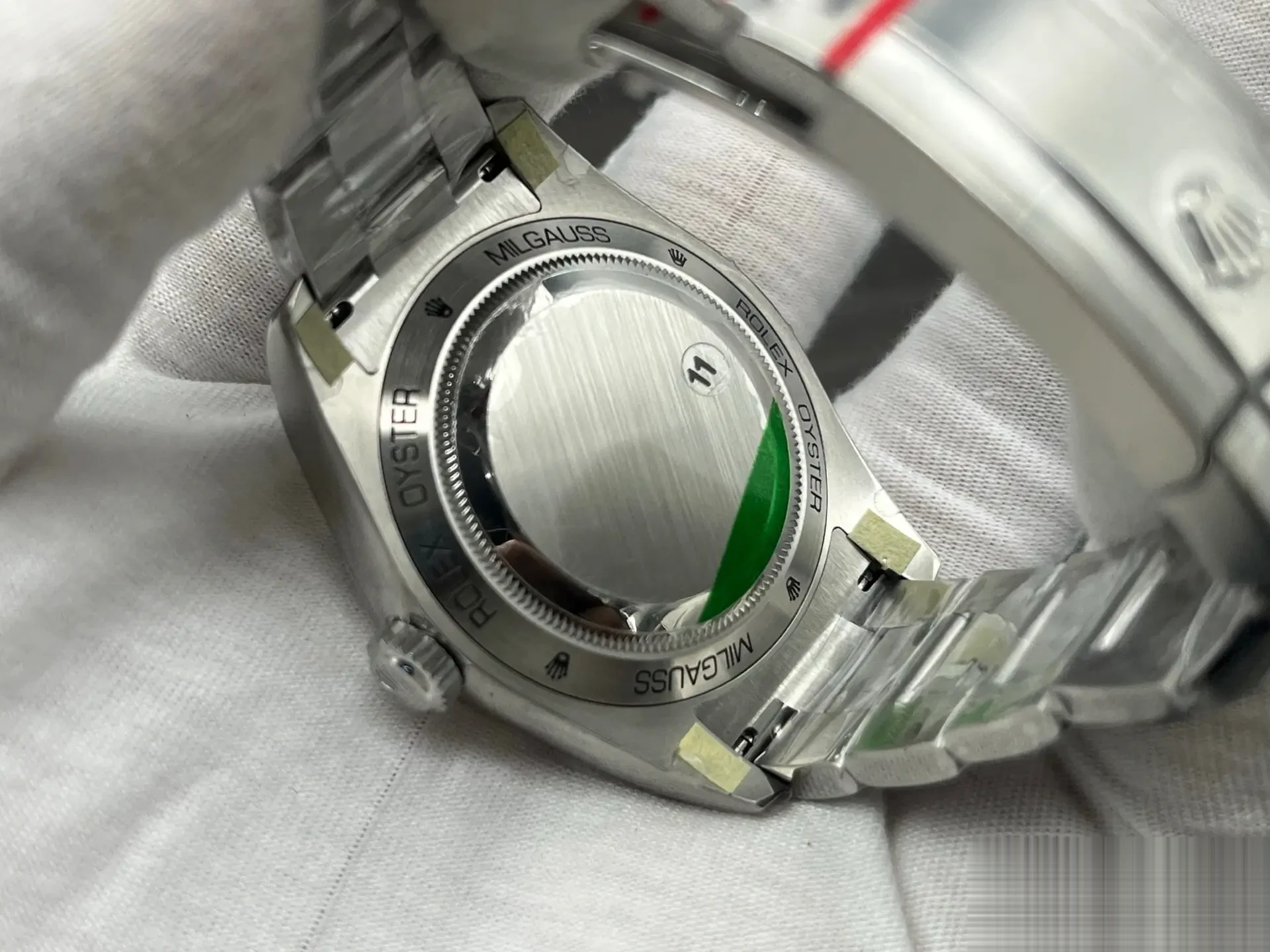Milgauss 116400GV rolex copy black dial — bezel macro