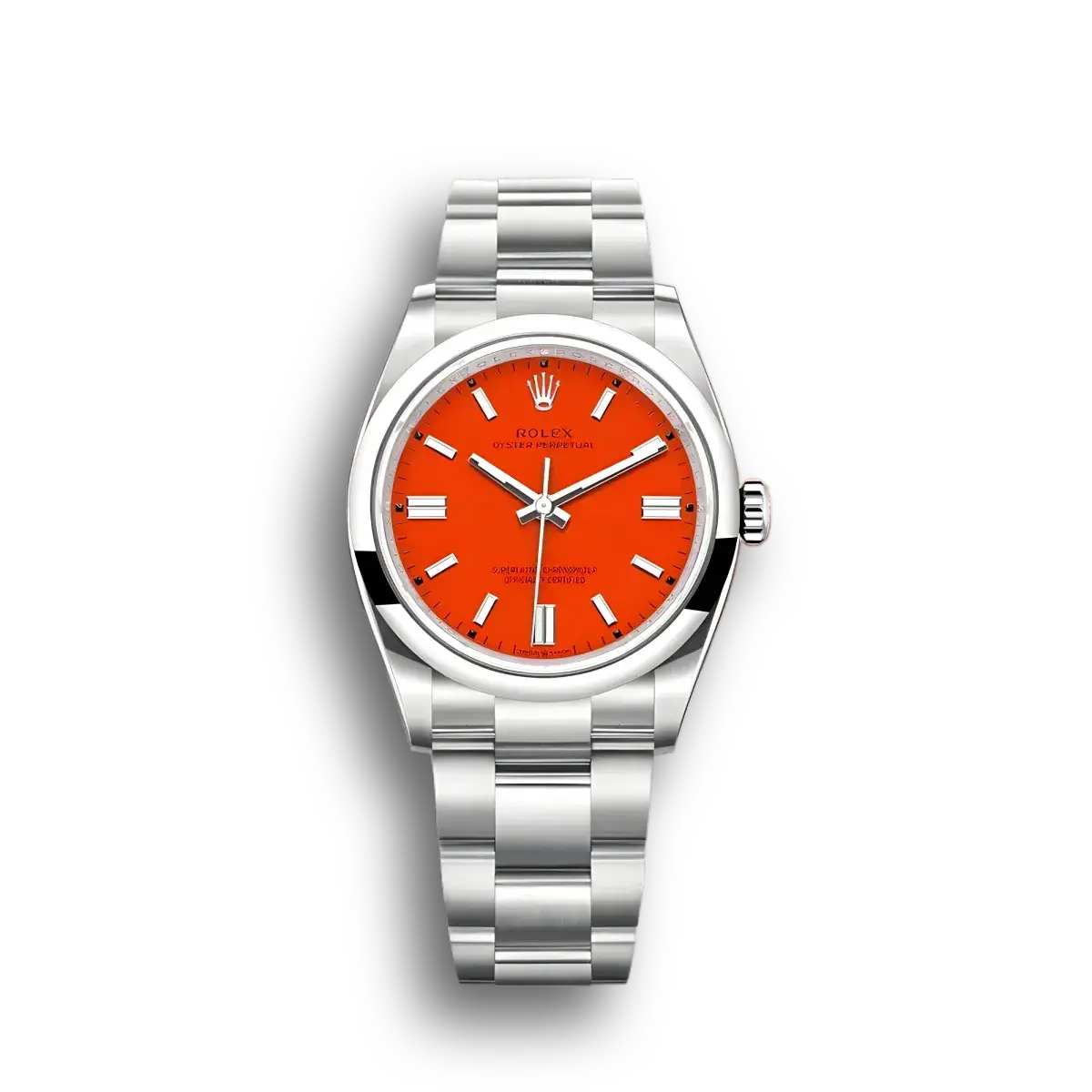 Rolex Oyster Perpetual 124300 replica coral red dial — front view