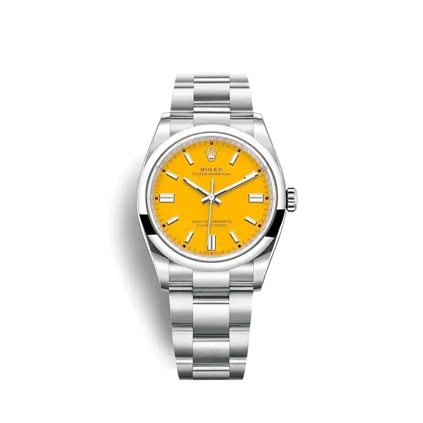 Rolex Oyster Perpetual 126000 replica yellow dial — front view