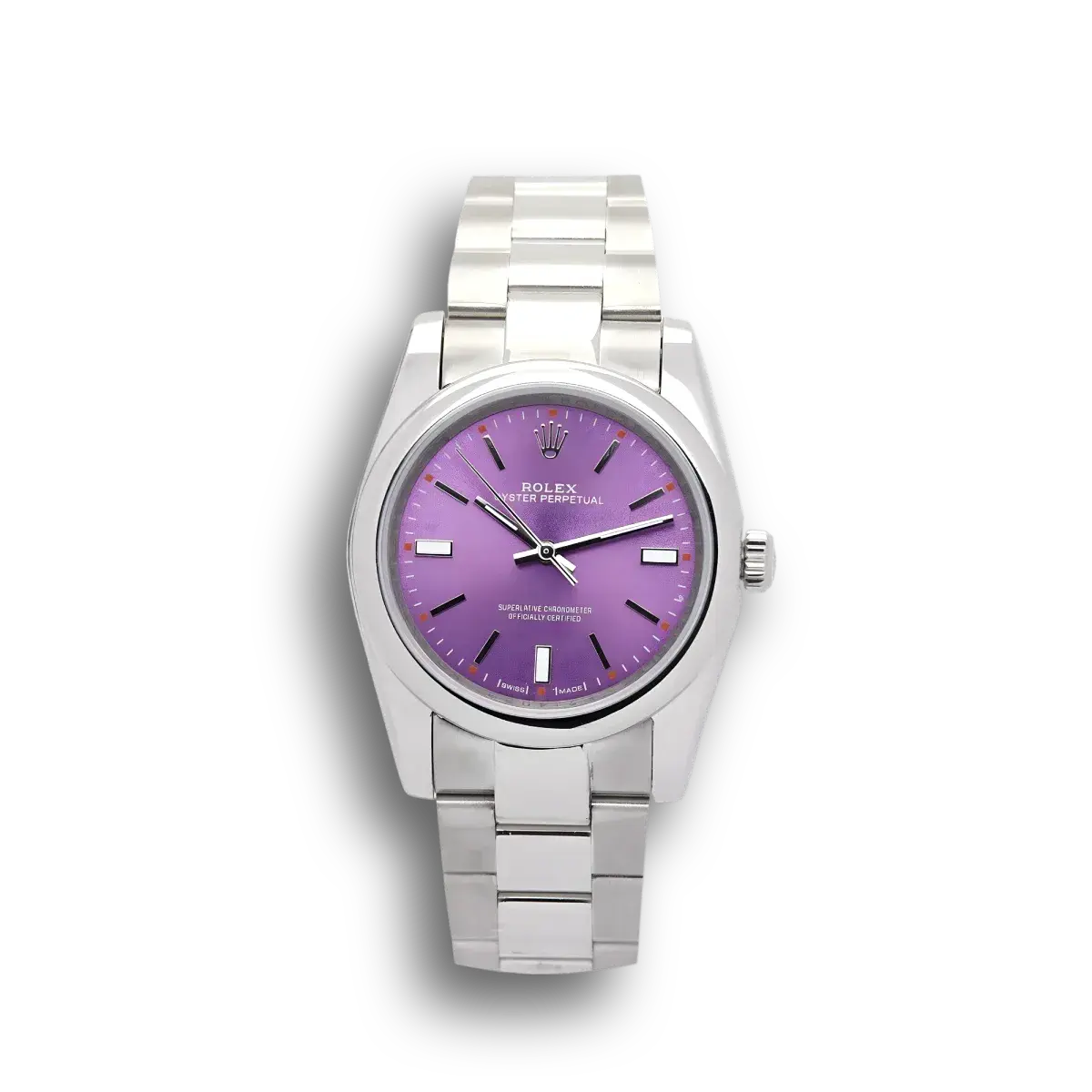 Rolex Oyster Perpetual 177200 miyota replica purple dial — front view