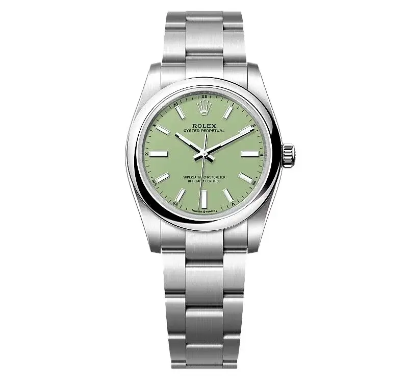 Oyster Perpetual 277200 japanese automatic replica pistachio dial — front view