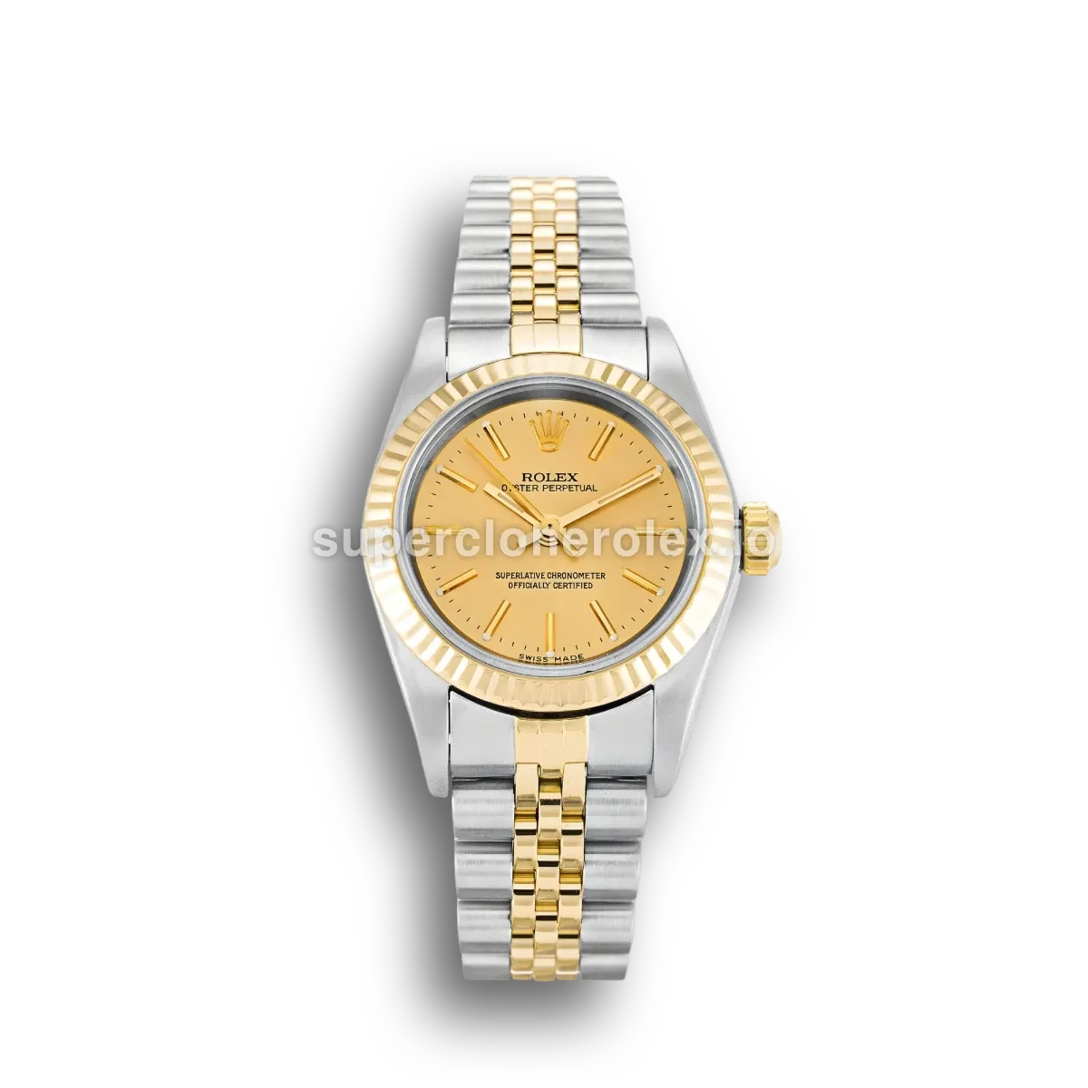 Rolex Oyster Perpetual 76193 rolex clone gold dial — front view