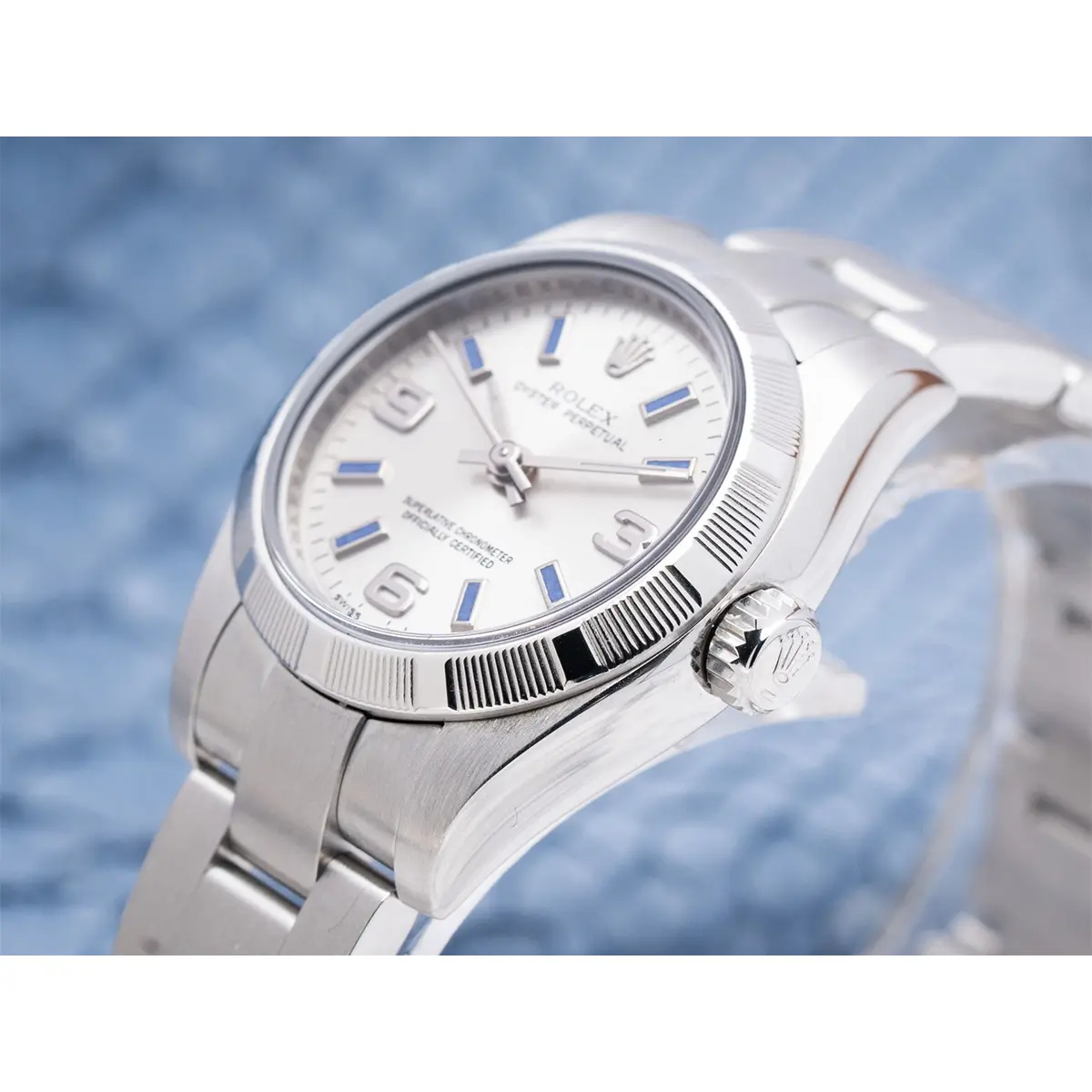 Rolex Oyster Perpetual 176210 rolex clone silver dial — caseback detail