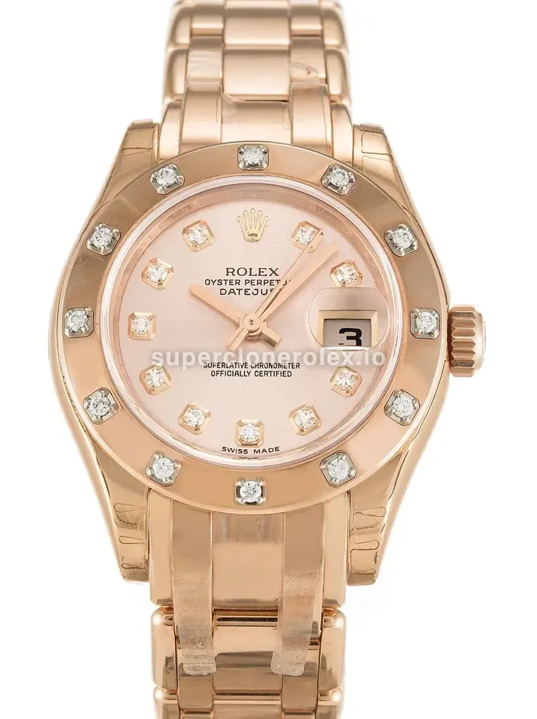Pearlmaster 80315 rolex copy rose dial — front view