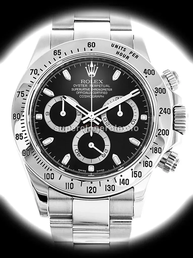 Daytona 116520 swiss super clone black dial — front view