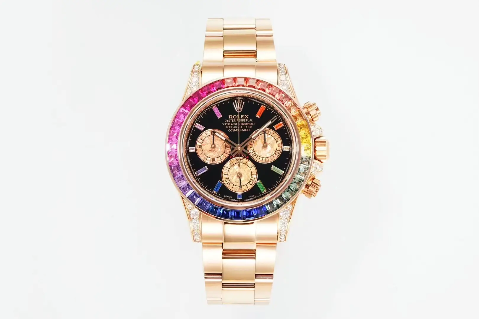Rolex Daytona 116595RBOW Rainbow superclone black dial — front view