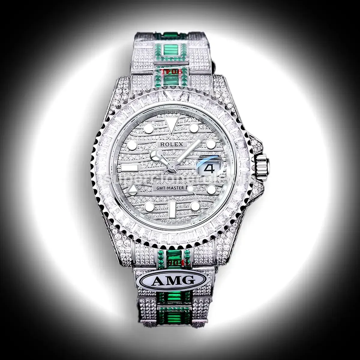 Rolex GMT-Master 116769TBR super clone diamond dial — front view