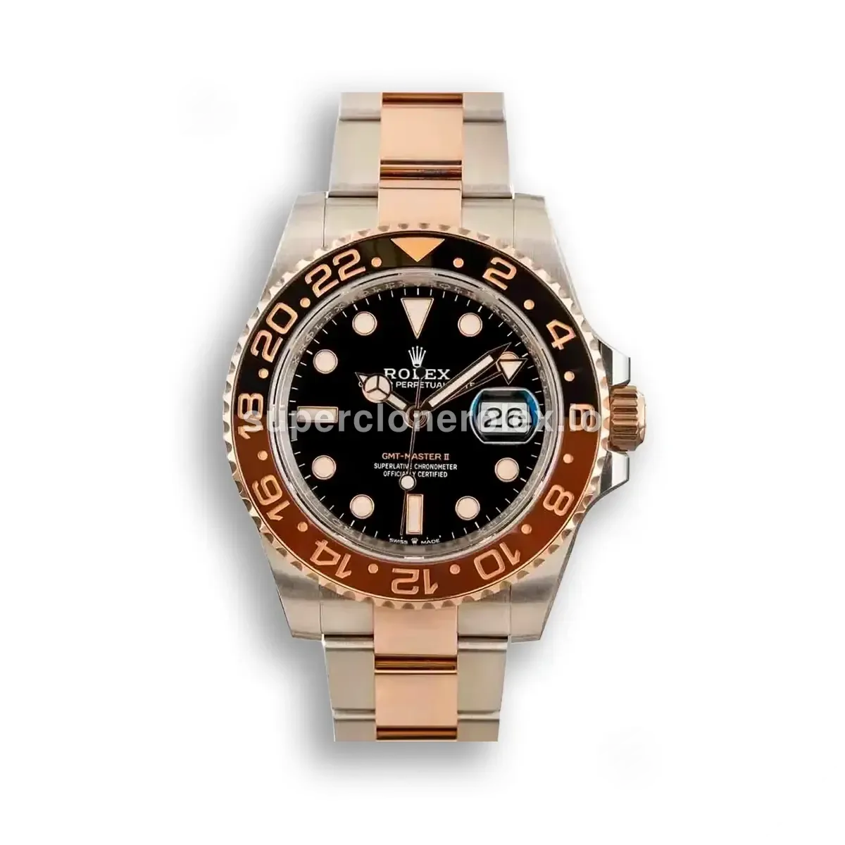 GMT-Master 126711CHNR Root Beer super clone black dial — front view