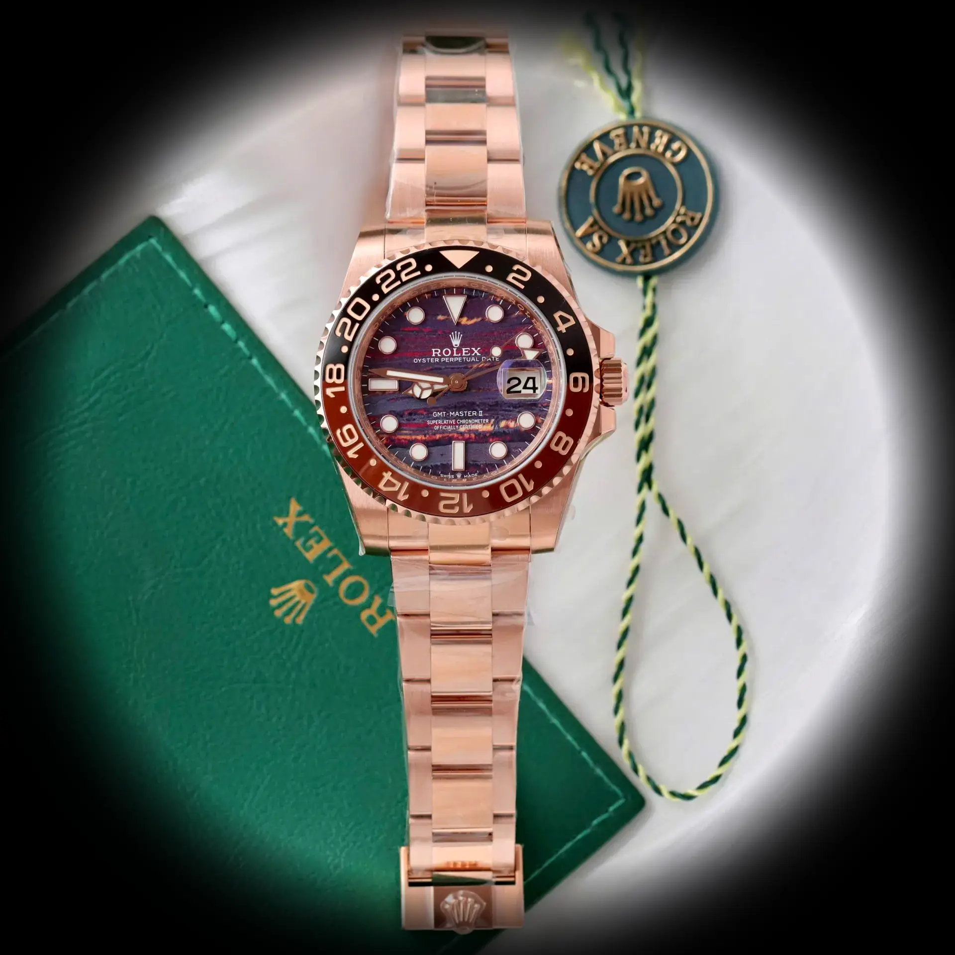 Rolex GMT-Master 126715CHNR swiss clone tiger iron dial — caseback detail