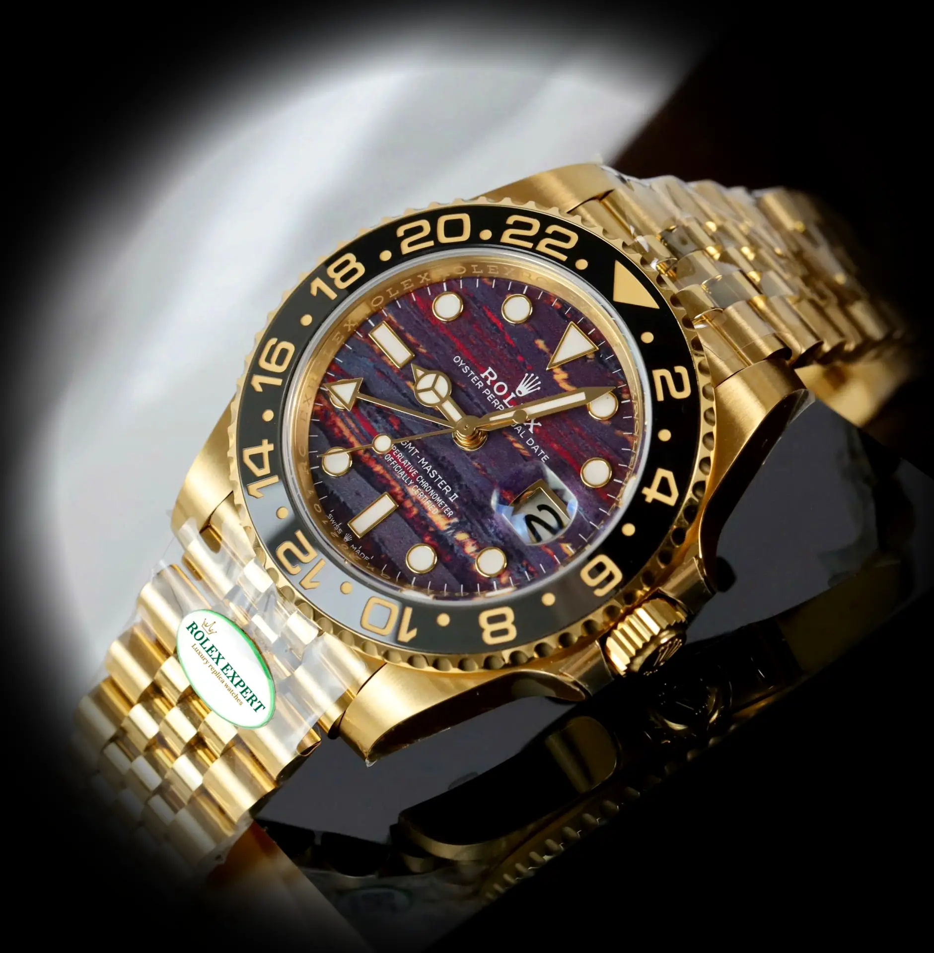 Rolex GMT-Master 126718GRNR eta clone tiger iron dial — caseback detail