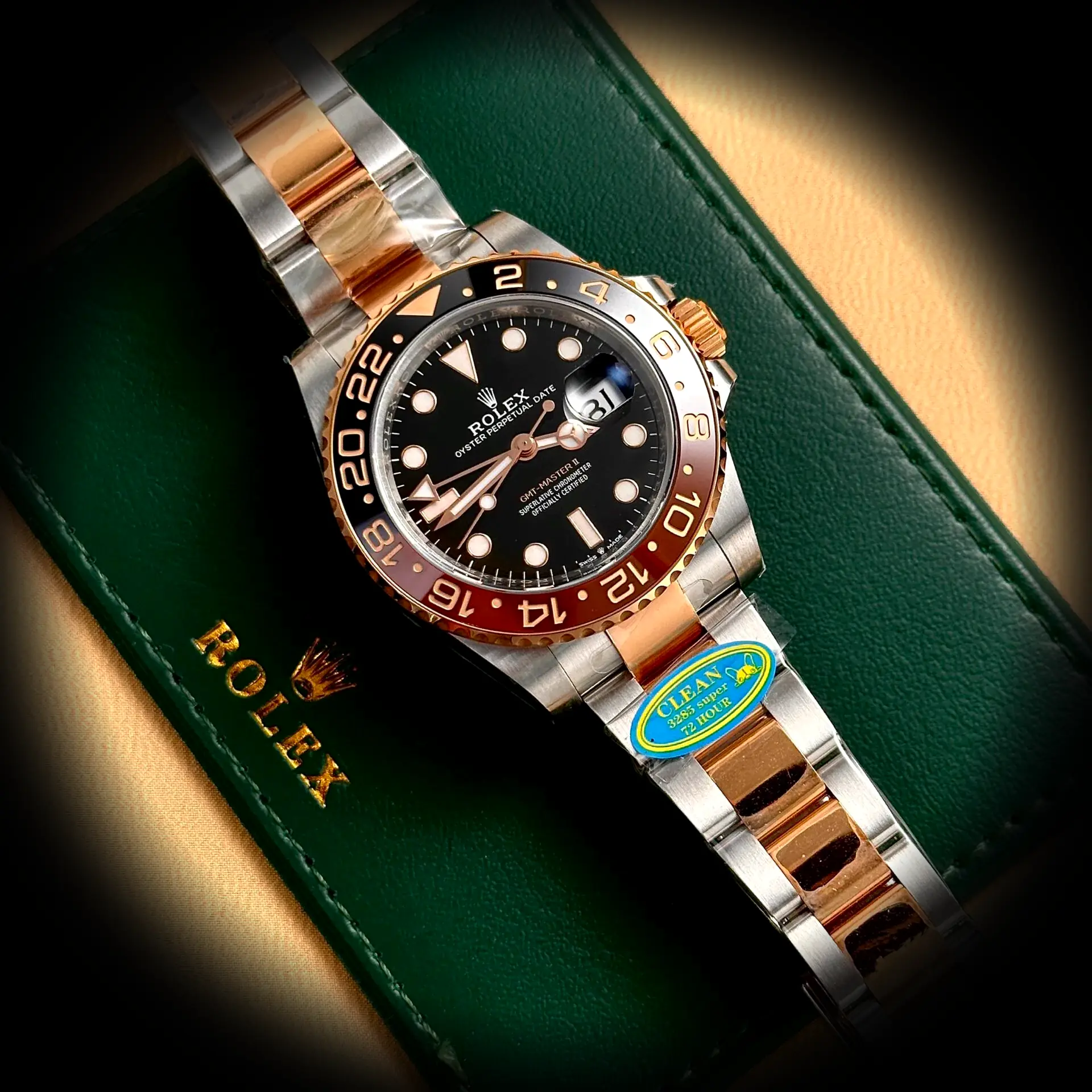 Rolex GMT-Master 126711CHNR Root Beer superclone 40mm — dial close-up