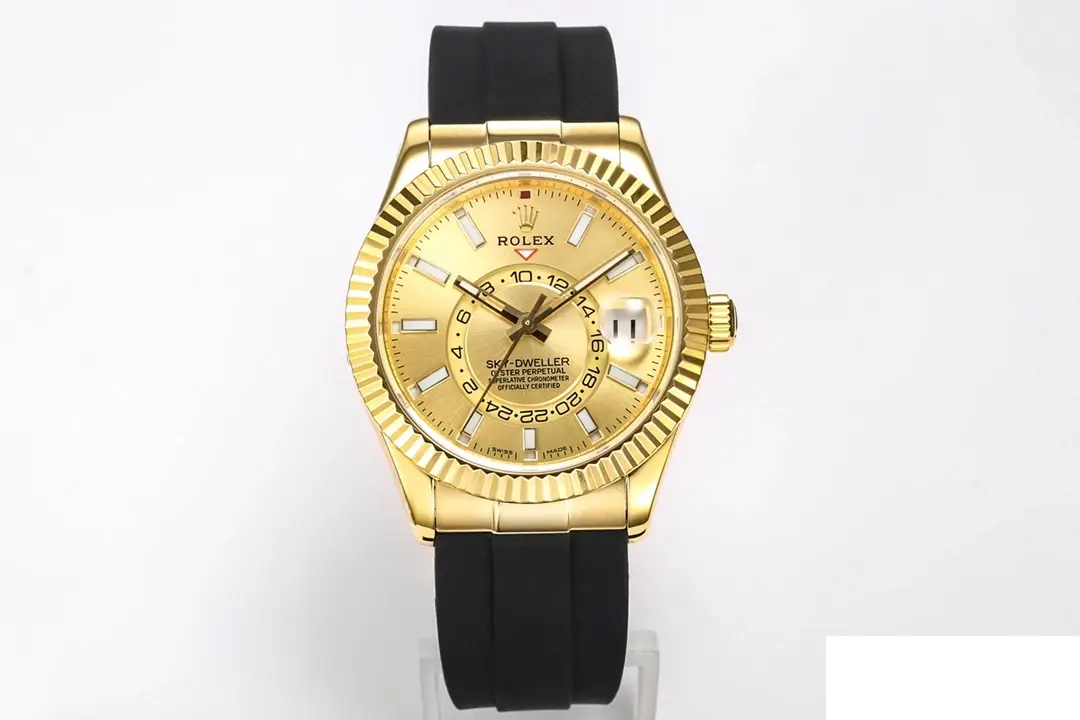 Sky-Dweller 326238 swiss clone champagne dial — bezel macro