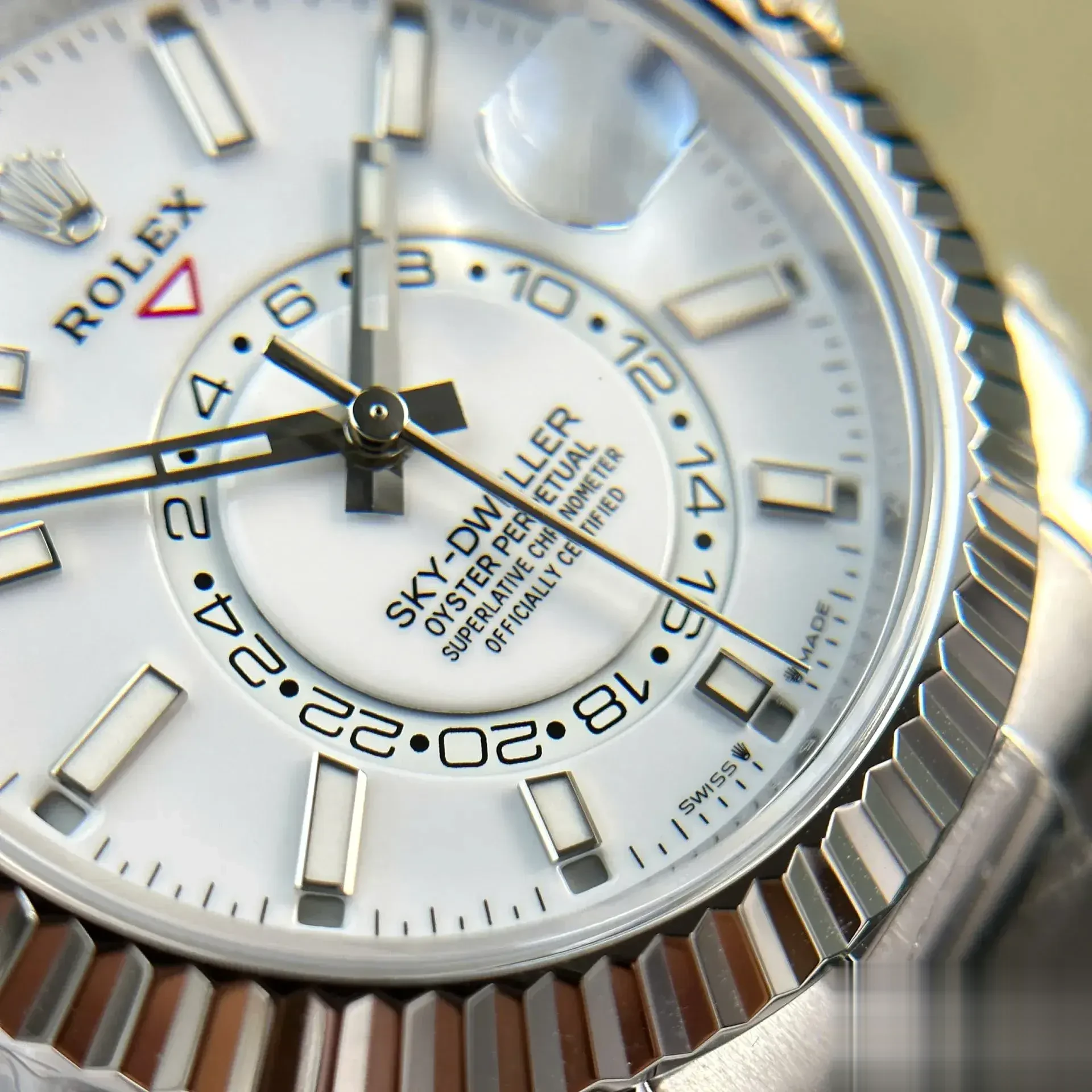 Rolex Sky-Dweller 336239 superclone intense white dial — angled view