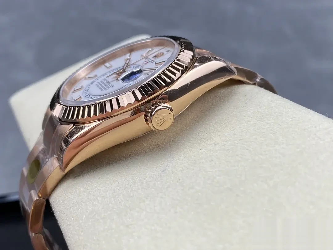 Rolex Sky-Dweller 336935 swiss clone intense white dial — bezel macro
