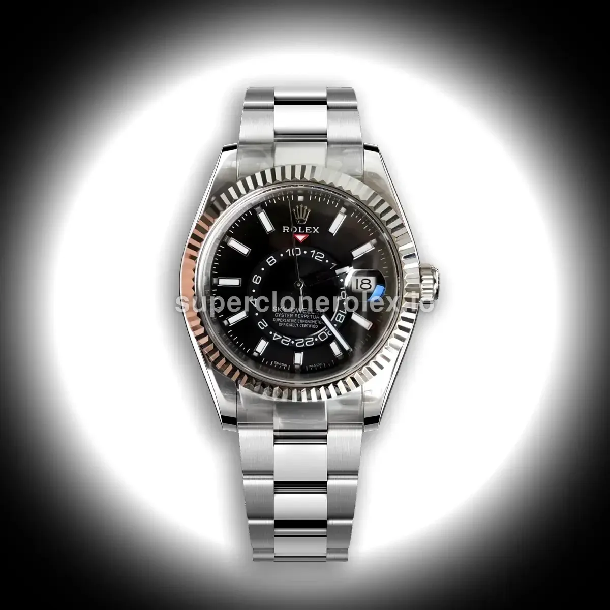 Sky-Dweller 326238 swiss clone bright black dial — front view