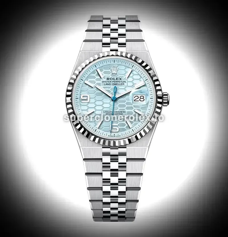 Land-Dweller 127236 swiss super clone ice blue dial — front view