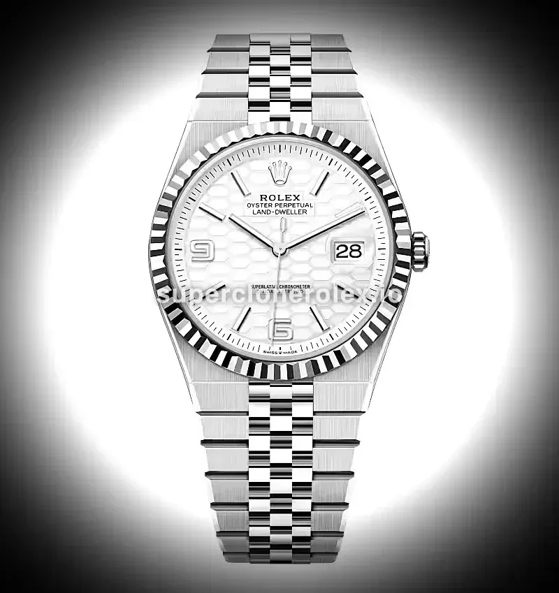 Rolex Land-Dweller 127334 eta clone intense white dial — front view